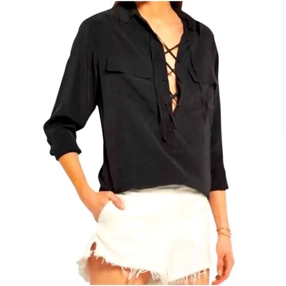 NWT Equipment  Femme Knox Lace-Up Silk Shirt Size S - Picture 1 of 11